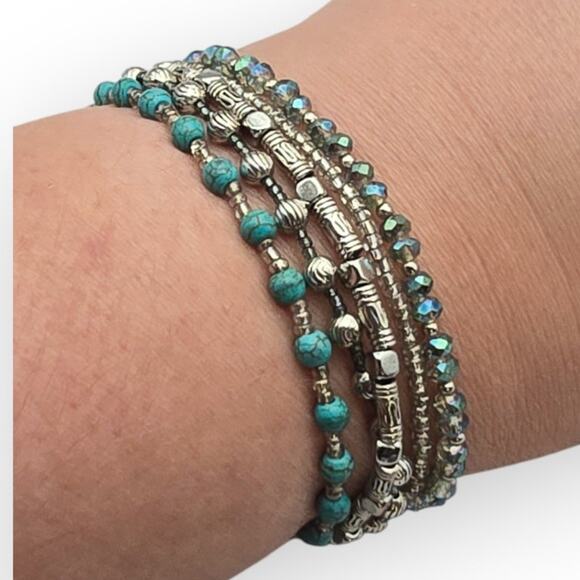 Boho Multi Strand Turquoise Southwestern Bracelet Magnetic Clasp - Picture 2 of 8